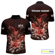 Load image into Gallery viewer, Custom Red Lightning Flame Dragons Bowling Men Quarter-Zip Shirt, Fire Dragon Bowling Jerseys IPHW9816