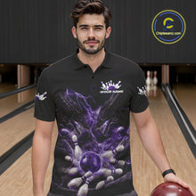 Load image into Gallery viewer, Custom Purple Lightning Flame Dragons Bowling Men Polo Shirt, Fire Dragon Bowling Jerseys IPHW9817