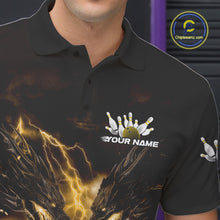 Load image into Gallery viewer, Custom Yellow Lightning Flame Dragons Bowling Men Polo Shirt, Fire Dragon Bowling Jerseys IPHW9818