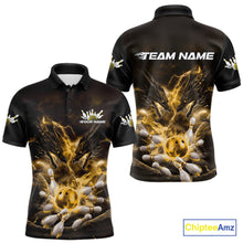Load image into Gallery viewer, Custom Yellow Lightning Flame Dragons Bowling Men Polo Shirt, Fire Dragon Bowling Jerseys IPHW9818