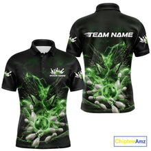 Load image into Gallery viewer, Custom Green Lightning Flame Dragons Bowling Men Polo Shirt, Fire Dragon Bowling Jerseys IPHW9819