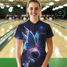Load image into Gallery viewer, Custom Galaxy Butterfly Bowling Women Quarter-Zip Shirts, Ladies Bowling Outfit IPHW10242