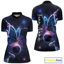 Load image into Gallery viewer, Custom Galaxy Butterfly Bowling Women Quarter-Zip Shirts, Ladies Bowling Outfit IPHW10242