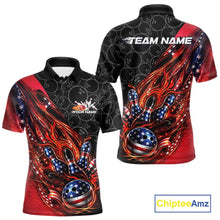 Load image into Gallery viewer, Custom Patriotic Flame Bowling Shirts, American US Flag Bowling Team Jerseys Freedom 4Th Of July Bowling Shirt IPHW10427
