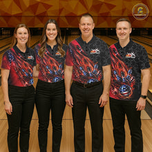 Load image into Gallery viewer, Custom Patriotic Flame Bowling Shirts, American US Flag Bowling Team Jerseys Freedom 4Th Of July Bowling Shirt IPHW10427