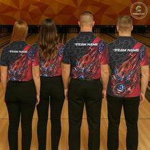Load image into Gallery viewer, Custom Patriotic Flame Bowling Shirts, American US Flag Bowling Team Jerseys Freedom 4Th Of July Bowling Shirt IPHW10427