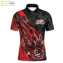 Load image into Gallery viewer, Custom Patriotic Red Flame Bowling Shirts, US Flag Bowling Team Jerseys Freedom 4Th Of July Bowling Shirt IPHW10428