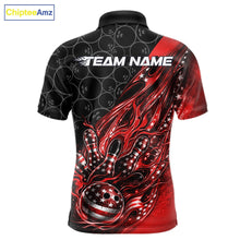 Load image into Gallery viewer, Custom Patriotic Red Flame Bowling Shirts, US Flag Bowling Team Jerseys Freedom 4Th Of July Bowling Shirt IPHW10428