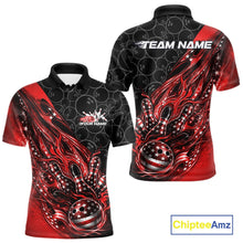 Load image into Gallery viewer, Custom Patriotic Red Flame Bowling Shirts, US Flag Bowling Team Jerseys Freedom 4Th Of July Bowling Shirt IPHW10428