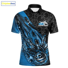 Load image into Gallery viewer, Custom Patriotic Blue Flame Bowling Shirts, US Flag Bowling Team Jerseys Freedom 4Th Of July Bowling Shirt IPHW10429
