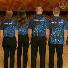 Load image into Gallery viewer, Custom Patriotic Blue Flame Bowling Shirts, US Flag Bowling Team Jerseys Freedom 4Th Of July Bowling Shirt IPHW10429