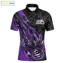 Load image into Gallery viewer, Custom Patriotic Purple Flame Bowling Shirts, US Flag Bowling Team Jerseys Freedom 4Th Of July Bowling Shirt IPHW10430