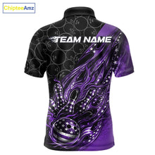 Load image into Gallery viewer, Custom Patriotic Purple Flame Bowling Shirts, US Flag Bowling Team Jerseys Freedom 4Th Of July Bowling Shirt IPHW10430