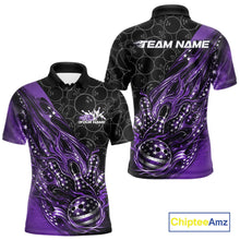 Load image into Gallery viewer, Custom Patriotic Purple Flame Bowling Shirts, US Flag Bowling Team Jerseys Freedom 4Th Of July Bowling Shirt IPHW10430