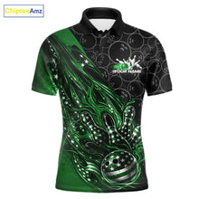 Load image into Gallery viewer, Custom Patriotic Green Flame Bowling Shirts, US Flag Bowling Team Jerseys Freedom 4Th Of July Bowling Shirt IPHW10431