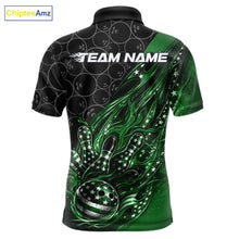 Load image into Gallery viewer, Custom Patriotic Green Flame Bowling Shirts, US Flag Bowling Team Jerseys Freedom 4Th Of July Bowling Shirt IPHW10431