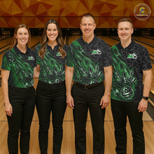 Load image into Gallery viewer, Custom Patriotic Green Flame Bowling Shirts, US Flag Bowling Team Jerseys Freedom 4Th Of July Bowling Shirt IPHW10431