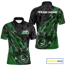Load image into Gallery viewer, Custom Patriotic Green Flame Bowling Shirts, US Flag Bowling Team Jerseys Freedom 4Th Of July Bowling Shirt IPHW10431