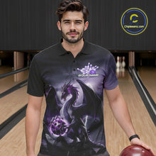 Load image into Gallery viewer, Custom Black And Purple Thunder Lightning Dragon Bowling Men Polo Shirts, Team Outfit IPHW9098