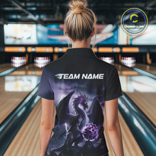 Load image into Gallery viewer, Custom Black And Purple Thunder Lightning Dragon Bowling Women Polo Shirts, Team Outfit IPHW9098