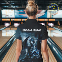 Load image into Gallery viewer, Custom Black And Blue Thunder Lightning Dragon Bowling Women Polo Shirts, Team Outfit IPHW9099