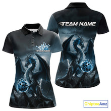 Load image into Gallery viewer, Custom Black And Blue Thunder Lightning Dragon Bowling Women Polo Shirts, Team Outfit IPHW9099
