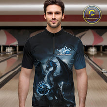 Load image into Gallery viewer, Custom Black And Blue Thunder Lightning Dragon Bowling Men Quarter-Zip Shirts, Team Outfit IPHW9099