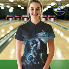 Load image into Gallery viewer, Custom Black And Blue Thunder Lightning Dragon Bowling Women Quarter-Zip Shirts IPHW9099