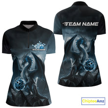 Load image into Gallery viewer, Custom Black And Blue Thunder Lightning Dragon Bowling Women Quarter-Zip Shirts IPHW9099