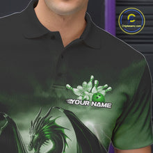 Load image into Gallery viewer, Custom Black And Green Thunder Lightning Dragon Bowling Men Polo Shirts, Team Outfit IPHW9100