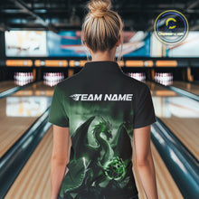 Load image into Gallery viewer, Custom Black And Green Thunder Lightning Dragon Bowling Women Polo Shirts, Team Outfit IPHW9100