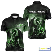Load image into Gallery viewer, Custom Black And Green Thunder Lightning Dragon Bowling Men Polo Shirts, Team Outfit IPHW9100