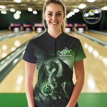 Load image into Gallery viewer, Custom Black And Green Thunder Lightning Dragon Bowling Women Quarter-Zip Shirts IPHW9100