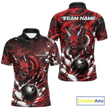 Load image into Gallery viewer, Red and black dragon-themed polo shirt with 'Team Name' and 'Your Name' text on a white background.
