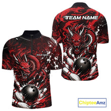 Load image into Gallery viewer, Bowling shirt with red dragon design on front and back, featuring 'Team Name' text.
