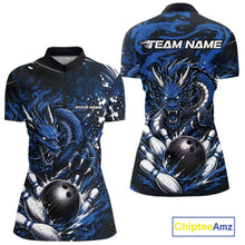 Load image into Gallery viewer, Bowlling jersey with blue dragon design on a white background, featuring 'Team Name' text.
