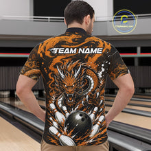 Load image into Gallery viewer, Person wearing a bowling shirt with a dragon design and 'Team Name' text at a bowling alley.