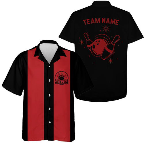 Personalized Black And Red Retro Bowling Shirts For Men, Vintage Women'S Bowling Shirts Team Jerseys IPHW5228