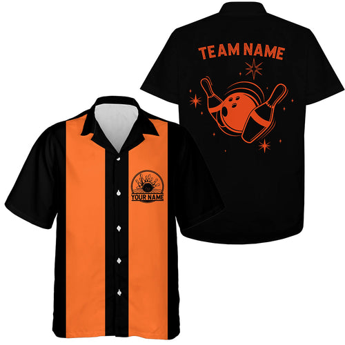 Personalized Black And Orange Retro Bowling Shirts For Men, Vintage Women'S Bowling Shirts Team Jerseys IPHW5229