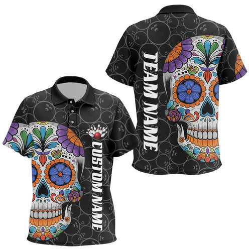 Custom Sugar Skull Bowling Polo Shirts For Kid, Halloween Bowling Team Shirts IPHW7426