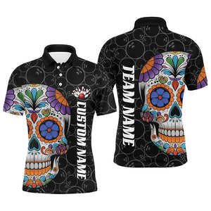 Custom Sugar Skull Bowling Shirts For Men, Halloween Bowling Team Shirts Bowlers Outfits IPHW7426