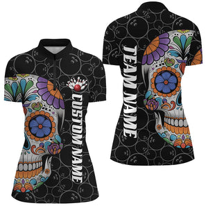 Custom Sugar Skull Ladies Bowling Shirts, Halloween Bowling Team Shirts Bowlers Outfits IPHW7426