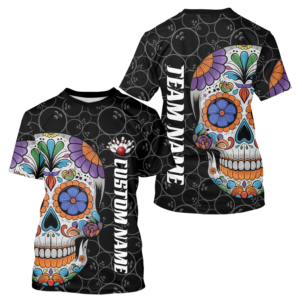 Custom Sugar Skull Bowling T-Shirts For Men, Halloween Bowling Team IPHW7426