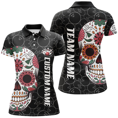 Custom Sugar Skull Ladies Bowling Shirts, Halloween Bowling Team Shirts Bowlers Outfits IPHW7427