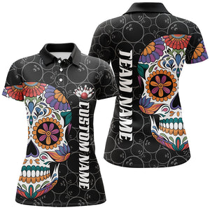 Custom Sugar Skull Ladies Bowling Shirts, Halloween Bowling Team Shirts Bowlers Outfits IPHW7428