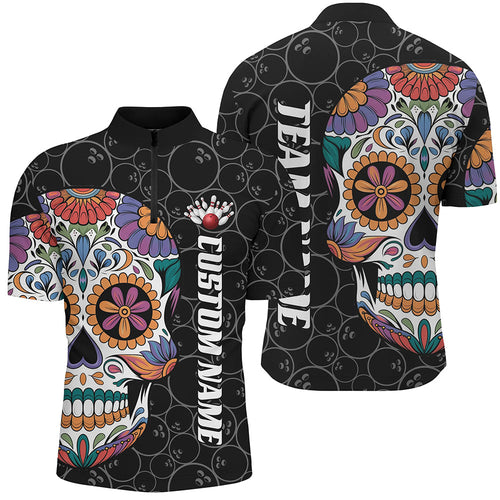 Custom Sugar Skull Bowling Shirts For Men, Halloween Bowling Team Shirts Bowlers Outfits IPHW7428