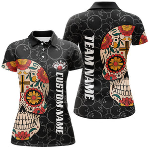 Custom Sugar Skull Ladies Bowling Shirts, Halloween Bowling Team Shirts Bowlers Outfits IPHW7429