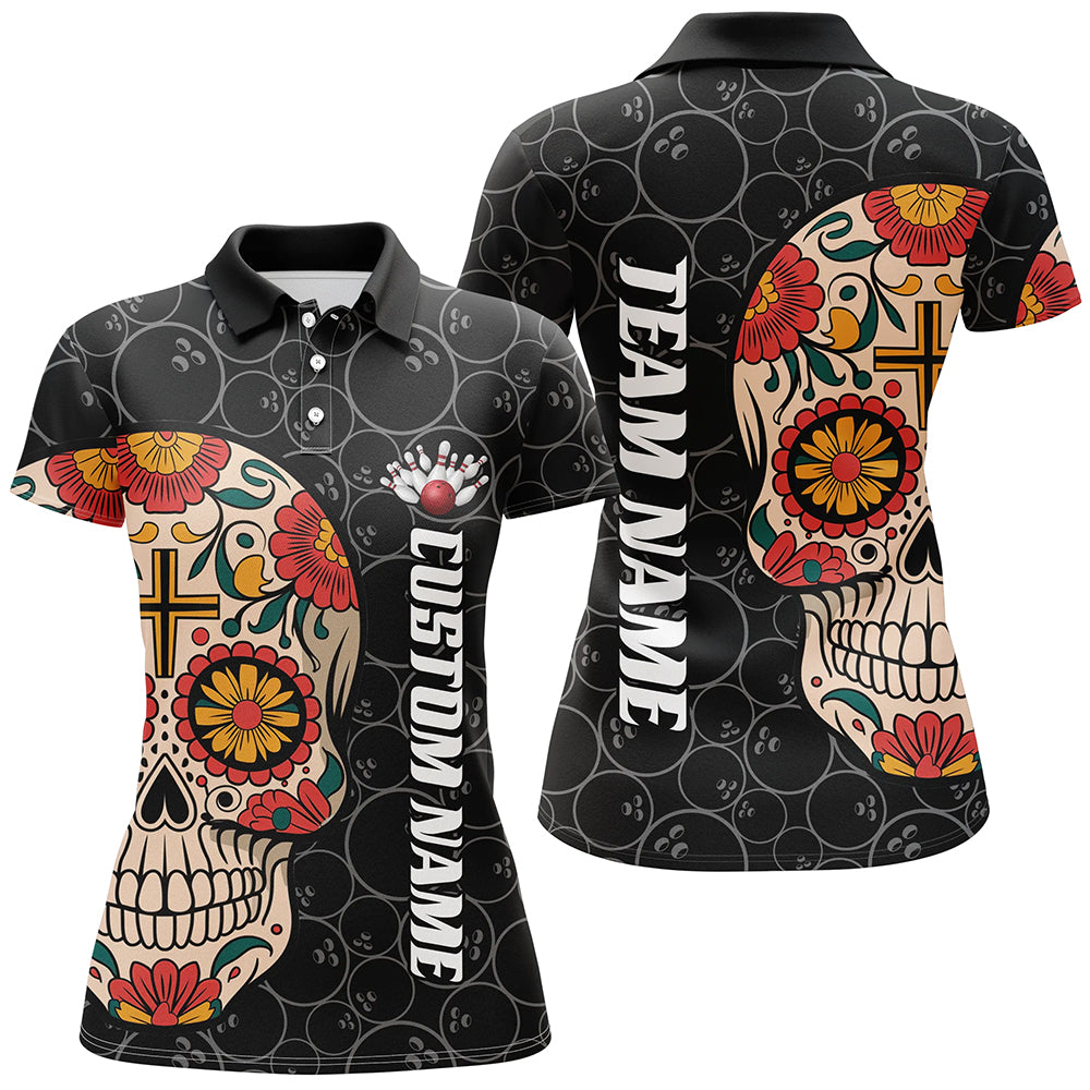 Custom Sugar Skull Ladies Bowling Shirts, Halloween Bowling Team Shirts Bowlers Outfits IPHW7429