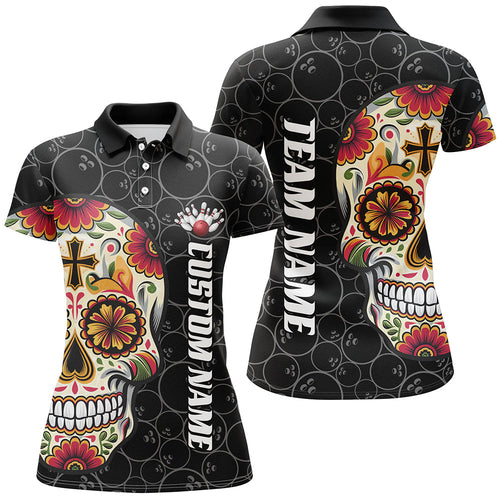 Custom Sugar Skull Ladies Bowling Shirts, Halloween Bowling Team Shirts Bowlers Outfits IPHW7430