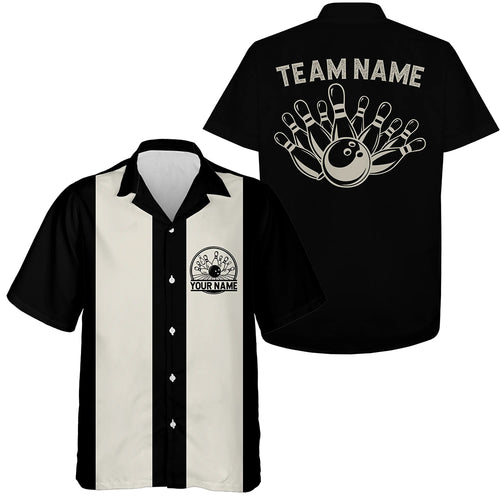 Custom Vintage Bowling Shirts For Men, Black And White Retro Style Hawaiian Bowling Team Shirt IPHW7436